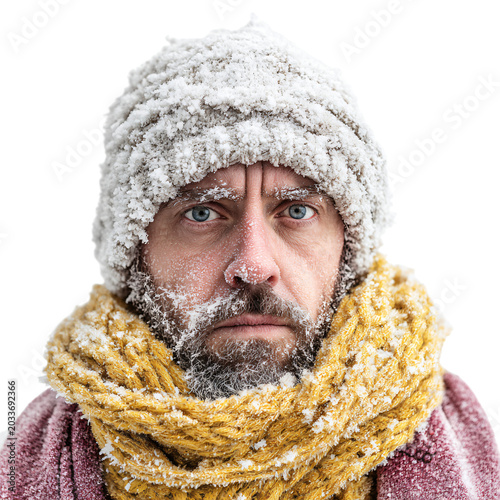Professional Man Embracing Winter Cold Weather Isolated on White Background