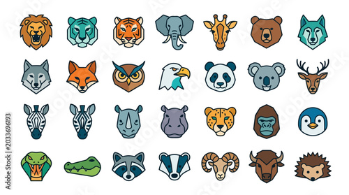 Photography Collection of various animal faces icons.
