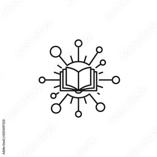 Digital library icon with networked open book concept.
