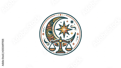 Tableau sur toile Astrology Libra Zodiac Symbol with Moon and Stars.
