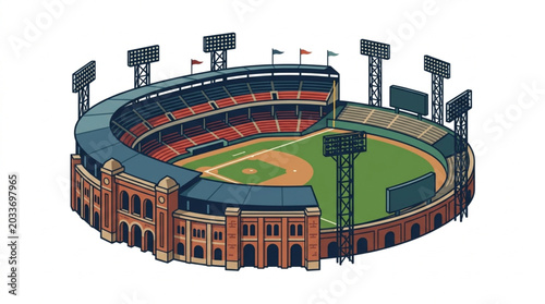 Photos Baseball stadium illustration with lights and seating.