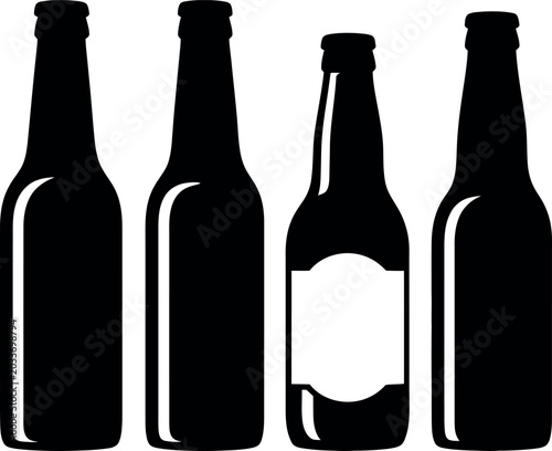 Tableau sur toile Four different beer bottles silhouette icons
