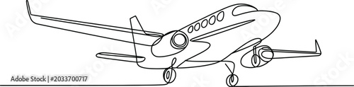 Photos Line drawing of a twin-engine passenger jet airplane vector illustration with la