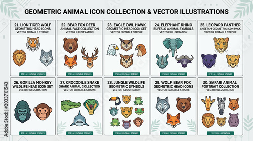 Photography Geometric Animal Icons Vector Illustrations.