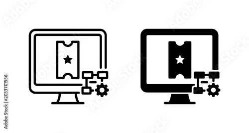 Fotografie Digital Ticket Icons, Computer Screen Event Pass Symbol, Online Access Technolog