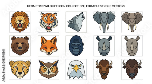 Foto Geometric Wildlife Icon Collection Vector.