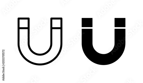 Foto Horseshoe Magnet Icons, Simple Outline and Solid Black Vector Graphics, Magnetic