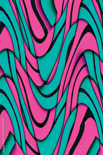 Multicolor glowing twisted lines on black background. Abstract psychedelic vector illustration	
