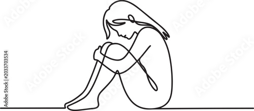 Tableau sur toile Unhappy woman feeling lonely, sad, Abstract depressed young girl silhouette suffering from anxiety