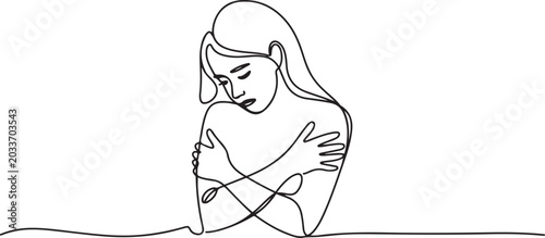 Fotografía Unhappy woman feeling lonely, sad, Abstract depressed young girl silhouette suffering from anxiety