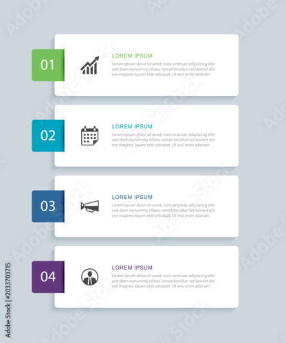 Business step options infographic template with four horizontal banners.