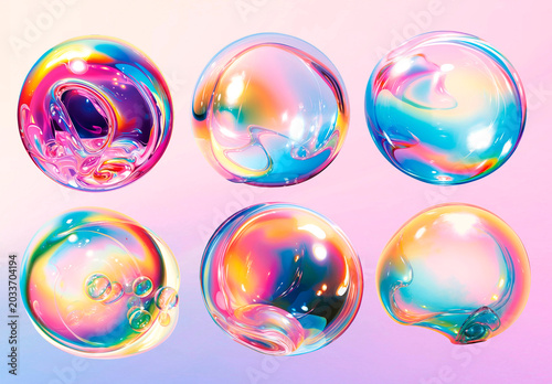 Vibrant Iridescent Bubbles On Gradient Element Set