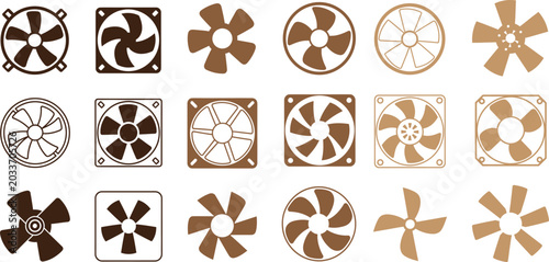 Fotografija Computer cooling fan icon set vector illustration diverse styles and designs for