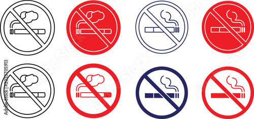No smoking sign collection vector icons for public spaces and health regulations