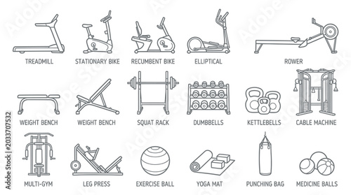 Bilde på lerret Gym Equipment Icons Fitness Tools.