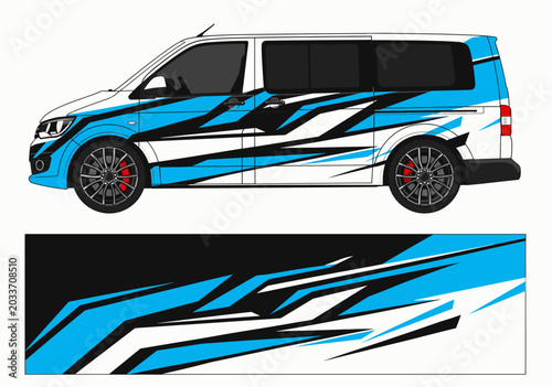 Cyan blue geometric racing car wrap design.