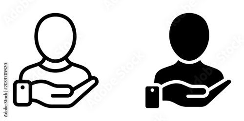 Konstfotografi Human Silhouette Icons, Person Holding Hand Symbol, Support and Care Vector Grap