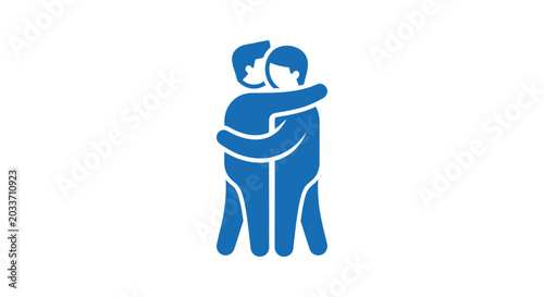 Картината върху платно Embracing figures silhouette a flat blue vector illustration