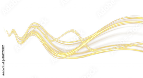 Glowing golden light trails forming wavy, flowing lines against a solid black background, abstract motion effect with luminous streaks
