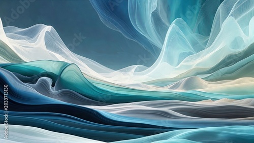 Surreal abstract layered wave patterns in digital art virtual environment gigapixel scale
