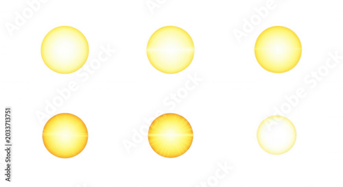 Six glowing yellow circles arranged in two rows of three against a solid black background, representing light orbs or celestial bodies