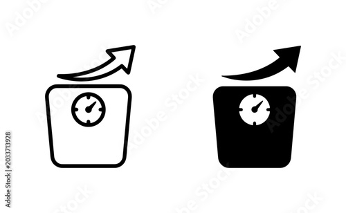 Fotografía Weight Gain Icons, Scale Upward Trend Vector Set, Health and Fitness Progress Sy