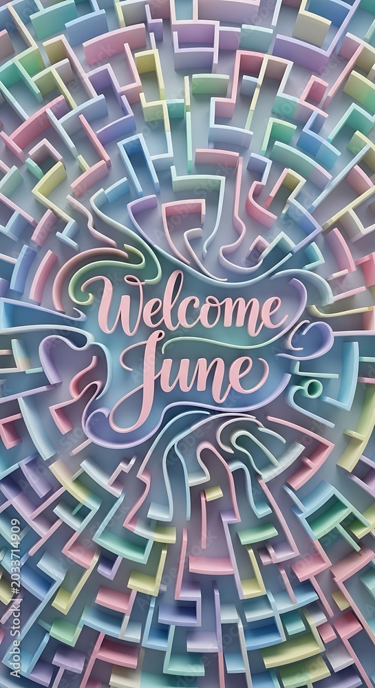 Fototapeta premium Colorful welcome june greeting card design.