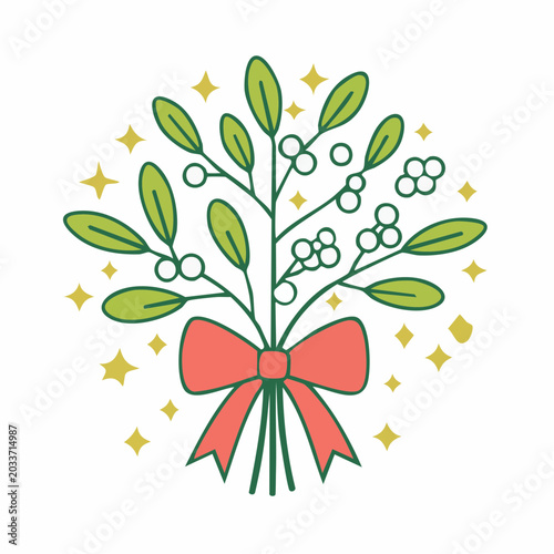 Mistletoe with Red Bow and Stars
