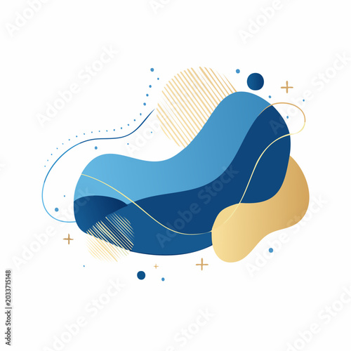 Abstract Fluid Shapes with Blue and Gold Gradient