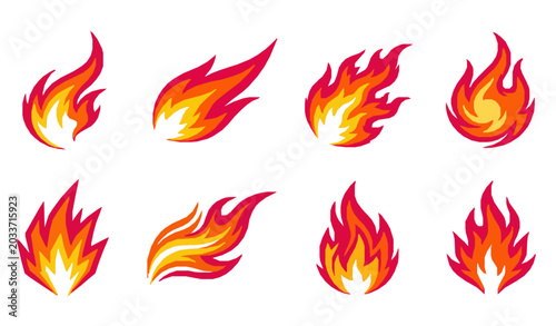 фотографія Minimal blazing flame clipart vector set isolated on white background