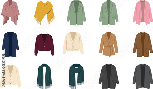 Foto Women Shawl Poncho and Knit Cardigan Fashion Set with Wrap Shawl Fringe Poncho L