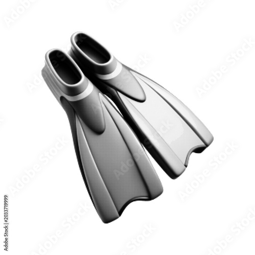 Konstfotografi Swimming flipper pair illustration in monochrome halftone style isolated on light background, diving and snorkeling concept