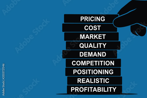 Obraz na plátně Business strategy blocks pricing cost market analysis and profitability concepts