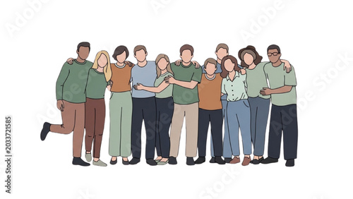 Foto Diverse group of people standing together in a 2D CAD Vector illustration