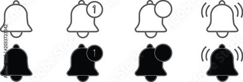 Tableau sur toile Bell notification icon set outline and filled styles with and without sound wave