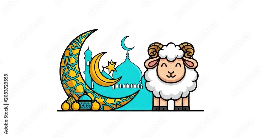 Fototapeta premium Celebrate the joy and blessings of Eid al-Adha with this adorable and festive illustration.