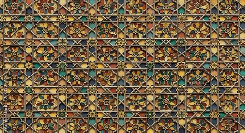 Intricate Geometric Pattern with Colorful Mosaic Details.