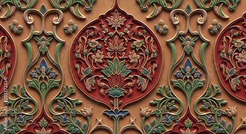 Intricate Floral Carving on Ancient Building Facade.