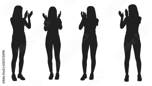 Silhouette of clapping people four identical figures against a white background applaud