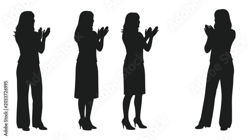 Photos Silhouettes of four women clapping black shapes on a white background applauding