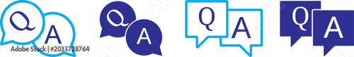 Foto Chat question and answer icon set featuring help bubble elements for FAQ support system and digital conversation interface