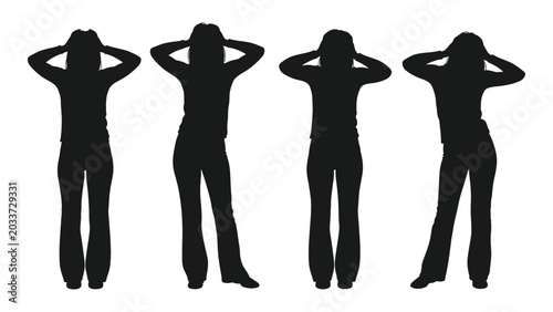 Photos Human silhouettes in identical poses black vector graphics on a transparent back