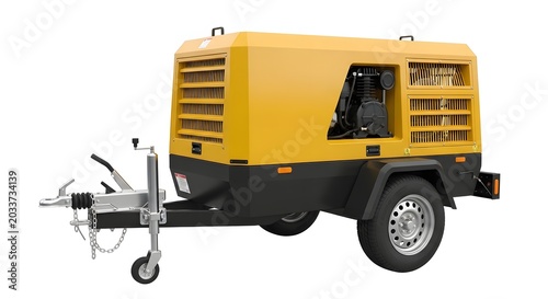 Portable industrial diesel air compressor trailer for construction works.