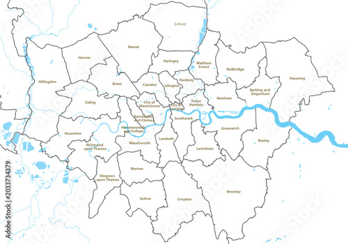 Photography Map of Greater London boroughs administrative divisions UK vector illustratio