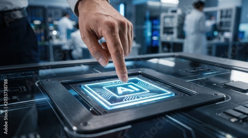 Innovative ai technology interaction in a high-tech lab environment close-up view