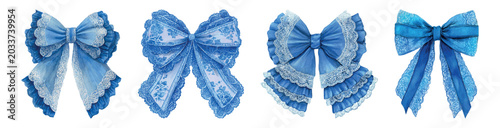 Φωτογραφία Blue watercolor bows in soft baby blue with lace, ruffles and vintage inspired p