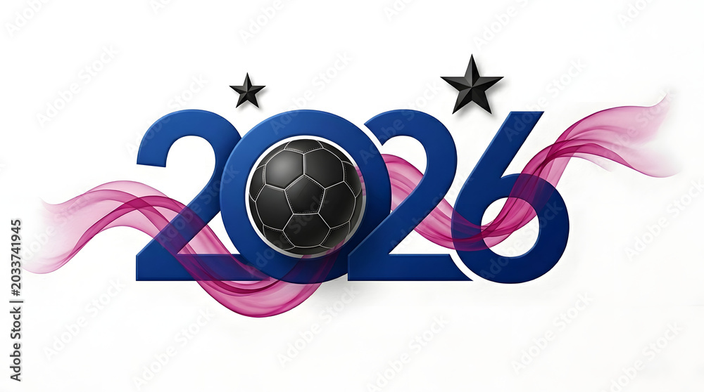 Fototapeta premium 2026 world football tournament graphic with black soccer ball football championship tournament