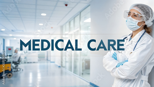 Medical Care Banner with Female Doctor in Protective Gear – Healthcare Concept