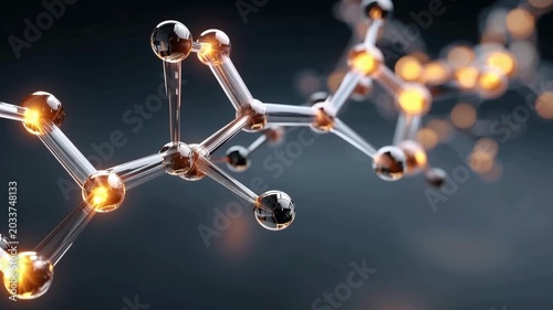 The process of examining detailed molecular structures and their connections. The lighting highlights different parts of each structure.