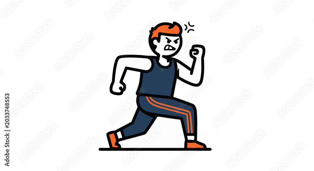 Fototapeta premium Energetic cartoon character running with determination and sweat.